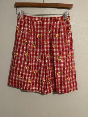 Vintage Pine Cove Shorts Womens 8 Red Plaid Fruit Bermuda Cottagecore 90s